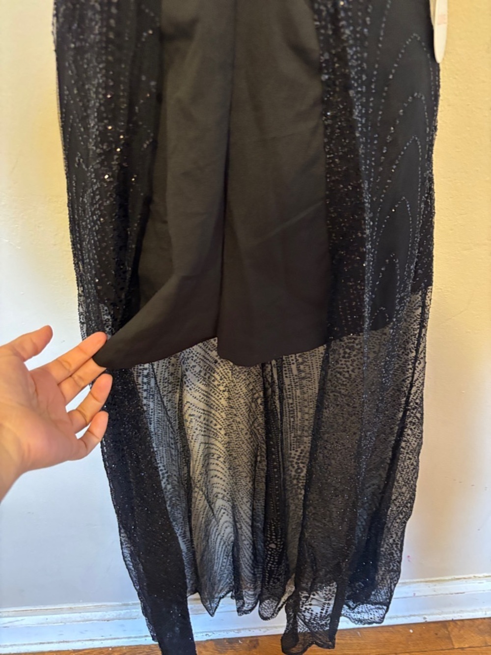 Luxxel Black Strapless Beaded Mesh Evening Dress - Picture 2 of 2